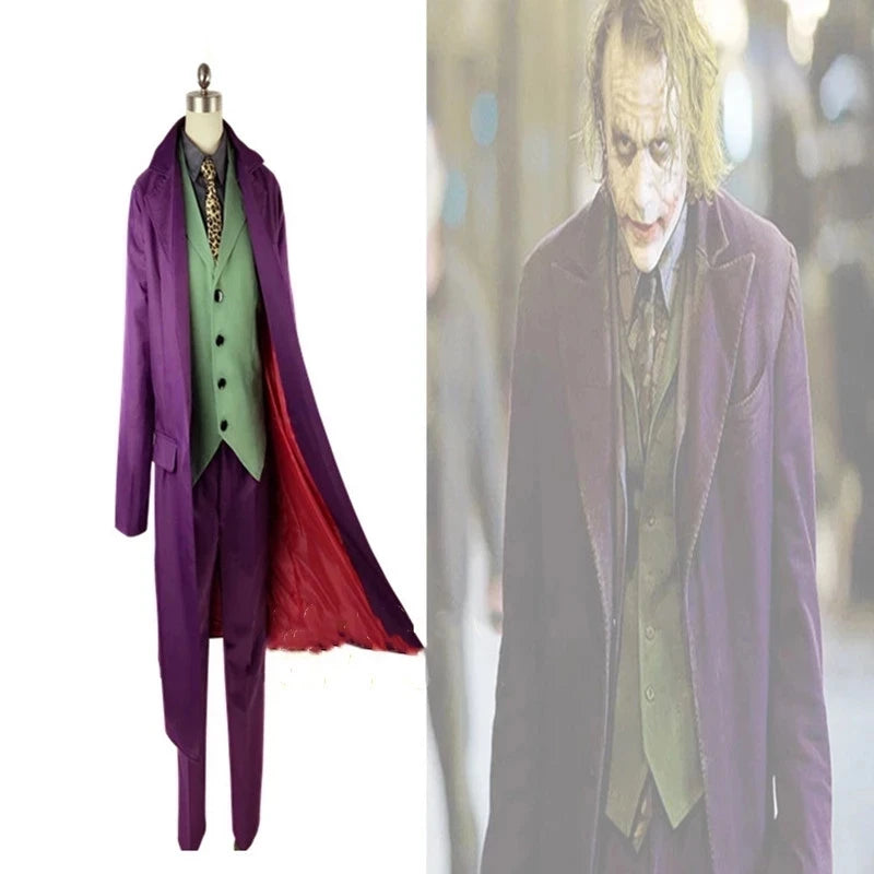 hochwertiger Heath Ledger Cosplay-Anzug Halloween Herren Film The Dark Knight Joker Kostüm Purple Jacke Vollständige Sets