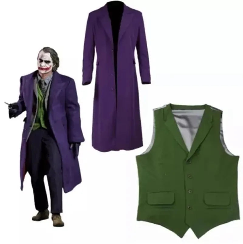 hochwertiger Heath Ledger Cosplay-Anzug Halloween Herren Film The Dark Knight Joker Kostüm Purple Jacke Vollständige Sets