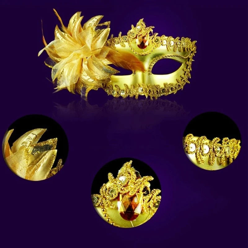 Dance Party Diamond Venetian Mask Feather Flower Wedding Carnival Performance Costume Sexy Lady Mask Masquerade Xmas Halloween