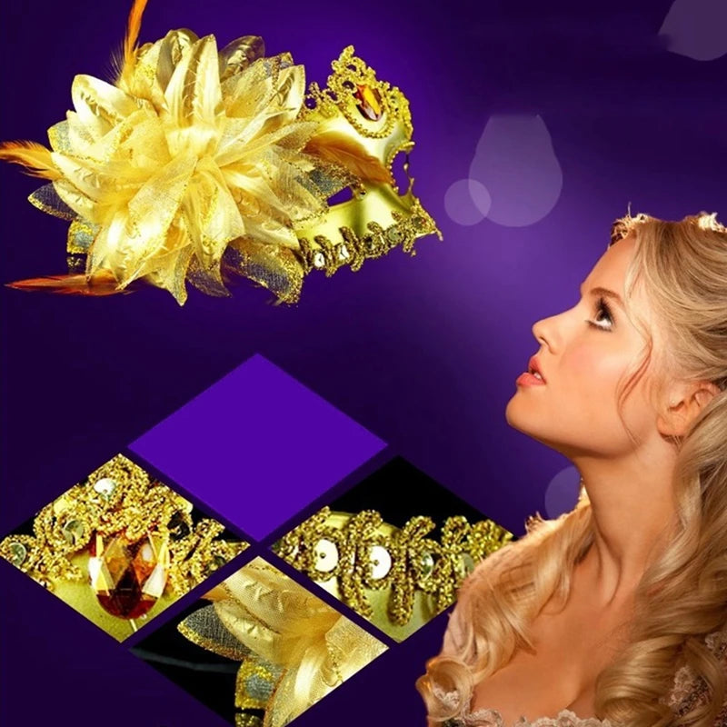 Dance Party Diamond Venetian Mask Feather Flower Wedding Carnival Performance Costume Sexy Lady Mask Masquerade Xmas Halloween