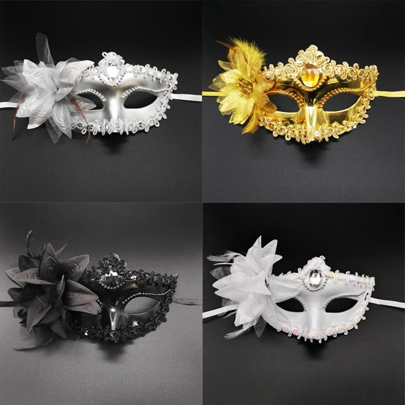 Dance Party Diamond Venetian Mask Feather Flower Wedding Carnival Performance Costume Sexy Lady Mask Masquerade Xmas Halloween