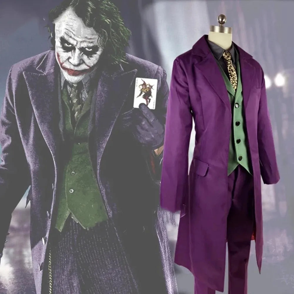 hochwertiger Heath Ledger Cosplay-Anzug Halloween Herren Film The Dark Knight Joker Kostüm Purple Jacke Vollständige Sets