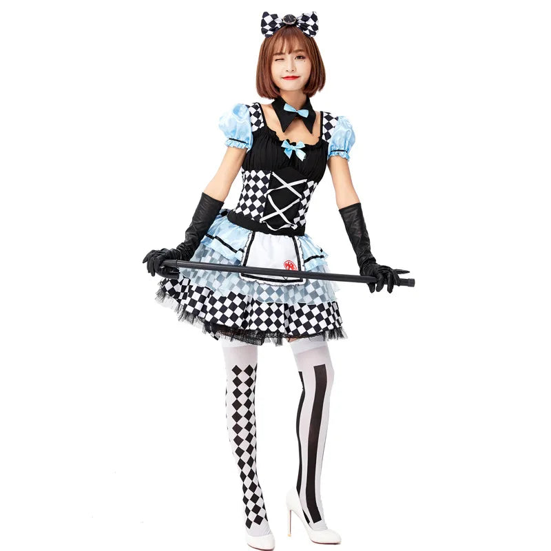 Sexy erwachsene Alice im Wunderland Mad Hatter Lolita Maid Kleid Halloween Karneval Party Magier Clown Cosplay Kostüm