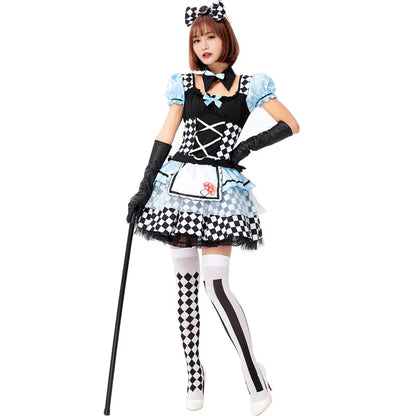 Sexy erwachsene Alice im Wunderland Mad Hatter Lolita Maid Kleid Halloween Karneval Party Magier Clown Cosplay Kostüm