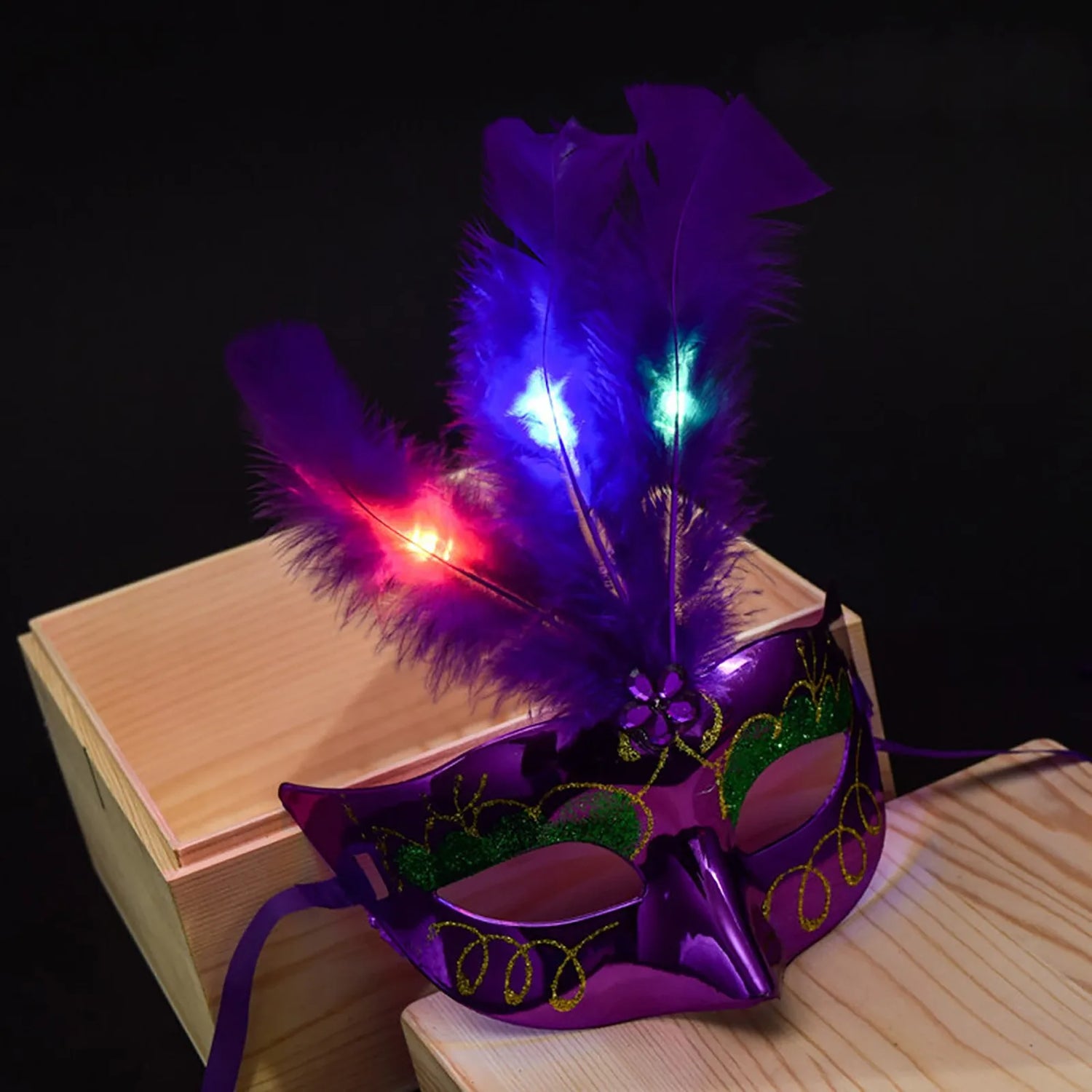 Glowing Feather LED Masks Venice Carnival Halloween Christmas Light Up Masks Masquerade Birthday Wedding Party Cosplay Costume