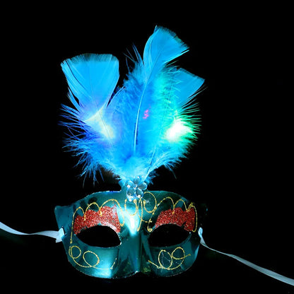 LED Glowing Feather Butterfly Mask Girls Light Blinking Venetian Mard Gras Masquerade Masks Women Party Wedding Festival Costume