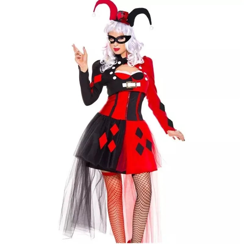 Halloween Purim Horror Devil Mörder Harley Monster Clown Kostüm Karnevalsparty Funy Crazy Naughty Circus Joker Cosplay Kleid