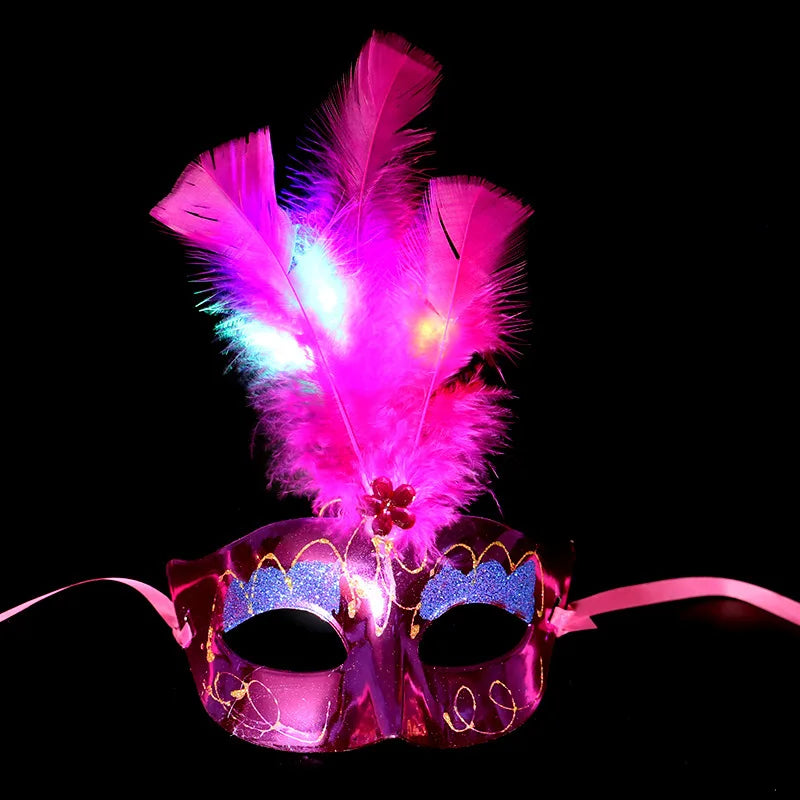 LED Glowing Feather Butterfly Mask Girls Light Blinking Venetian Mard Gras Masquerade Masks Women Party Wedding Festival Costume