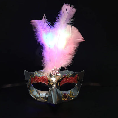 LED Glowing Feather Butterfly Mask Girls Light Blinking Venetian Mard Gras Masquerade Masks Women Party Wedding Festival Costume