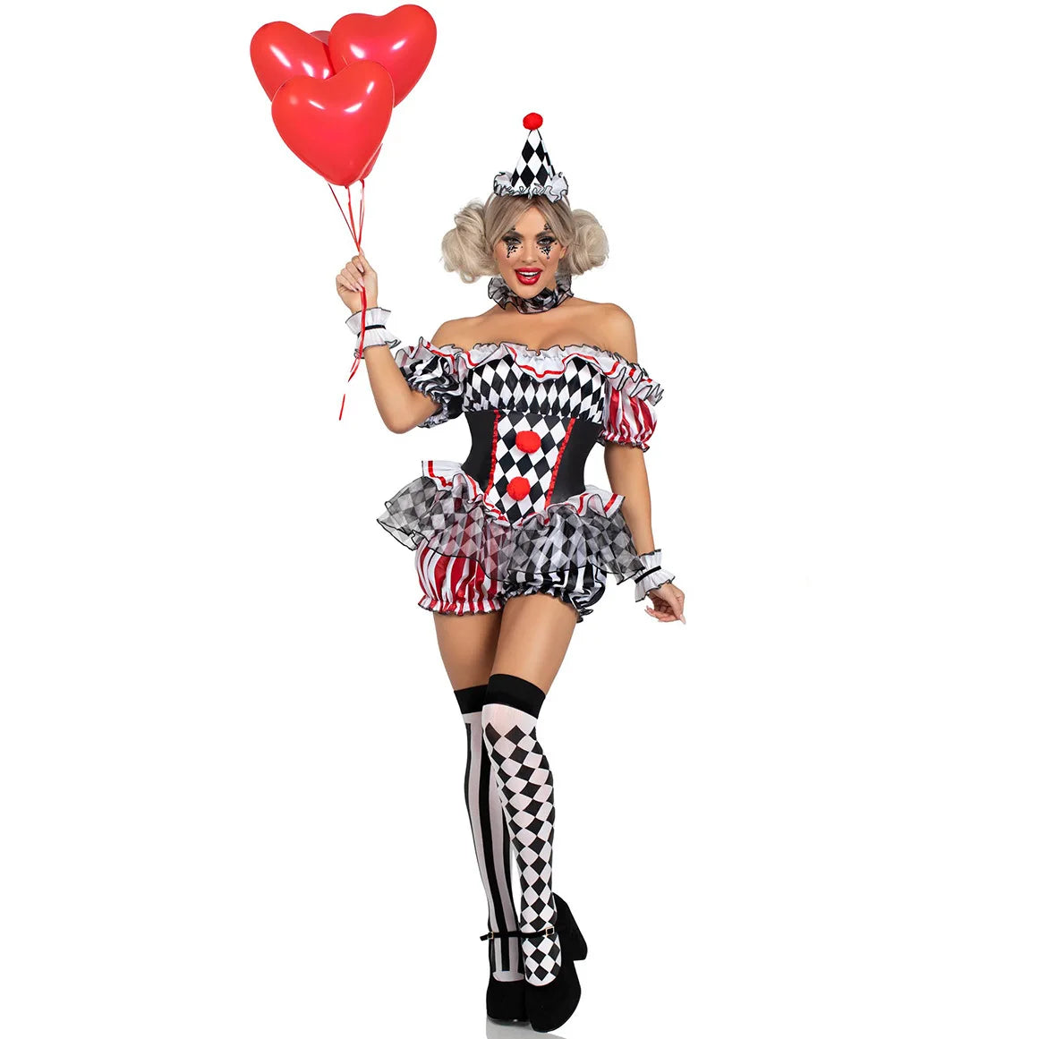 Wome Clown Cosplay Kostüm Circus Performance Outfit Rollenspiel Uniform Halloween Party Car