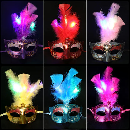 LED Glowing Feather Butterfly Mask Girls Light Blinking Venetian Mard Gras Masquerade Masks Women Party Wedding Festival Costume