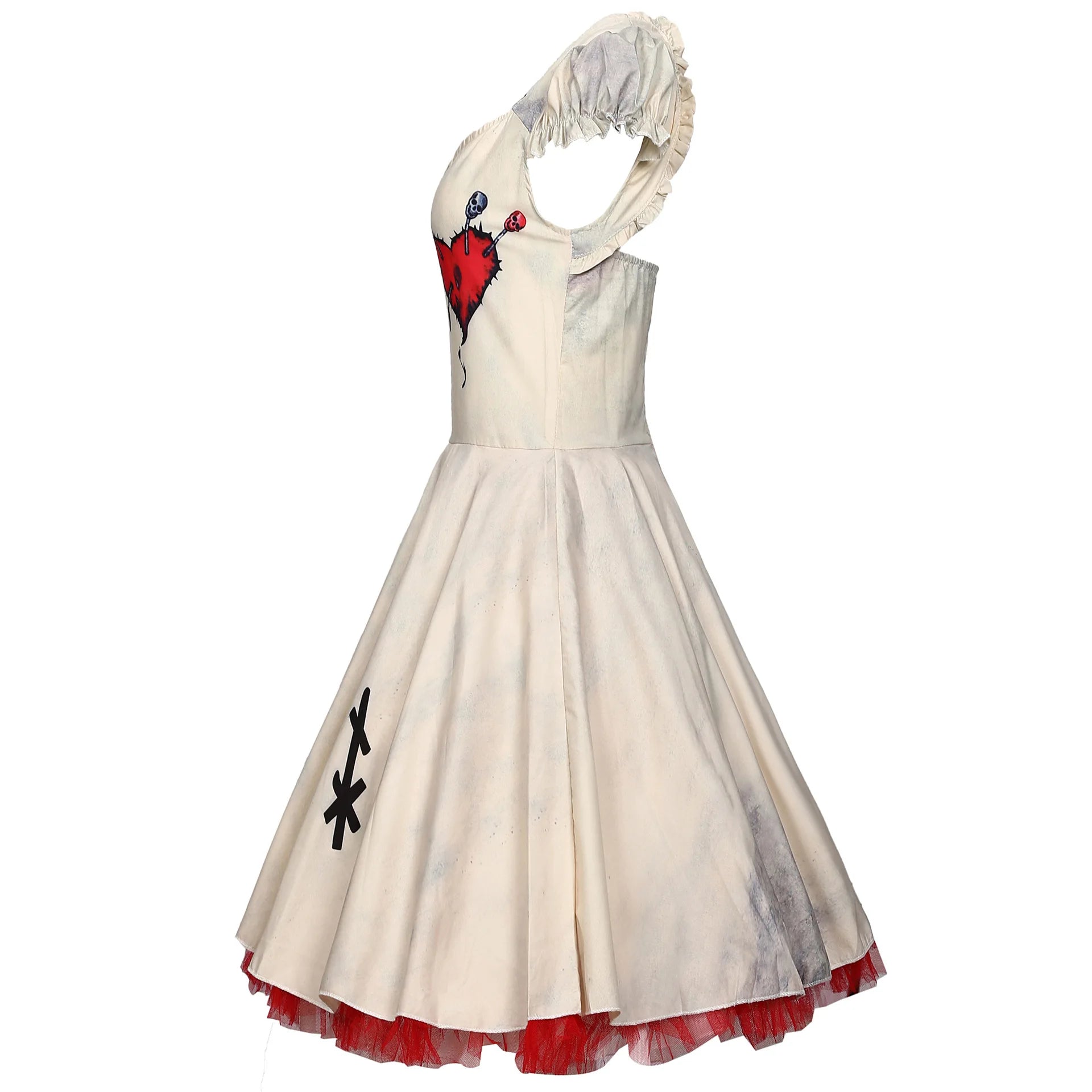 Halloween-Karnevalsparty, gruseliger böser Zirkusclown, Cosplay-Kostüm, Tag der Toten, gebrochene Voodoo-Puppe, Geisterbraut, Kostüm