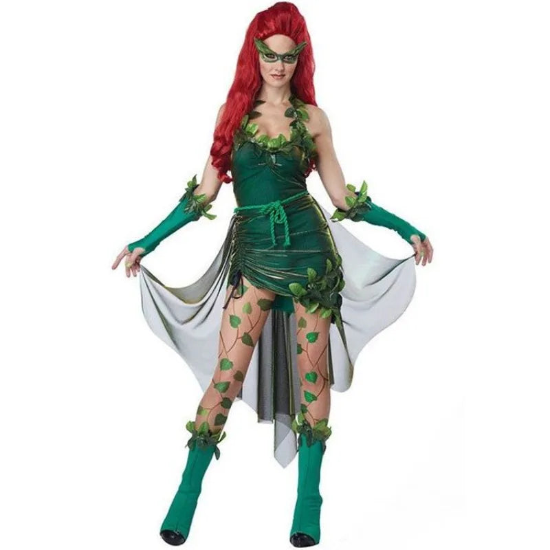 Frauen Kostüm Halloween Sexy Grünes Kleid Zauberwald Thema Party Blatt Baum Ranke Dämon Fee Erwachsene Cosplay Outfit Fee