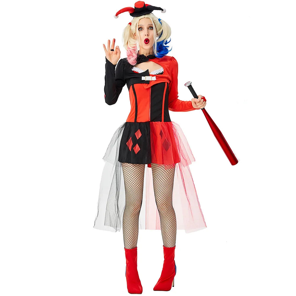 Halloween Purim Horror Devil Mörder Harley Monster Clown Kostüm Karnevalsparty Funy Crazy Naughty Circus Joker Cosplay Kleid