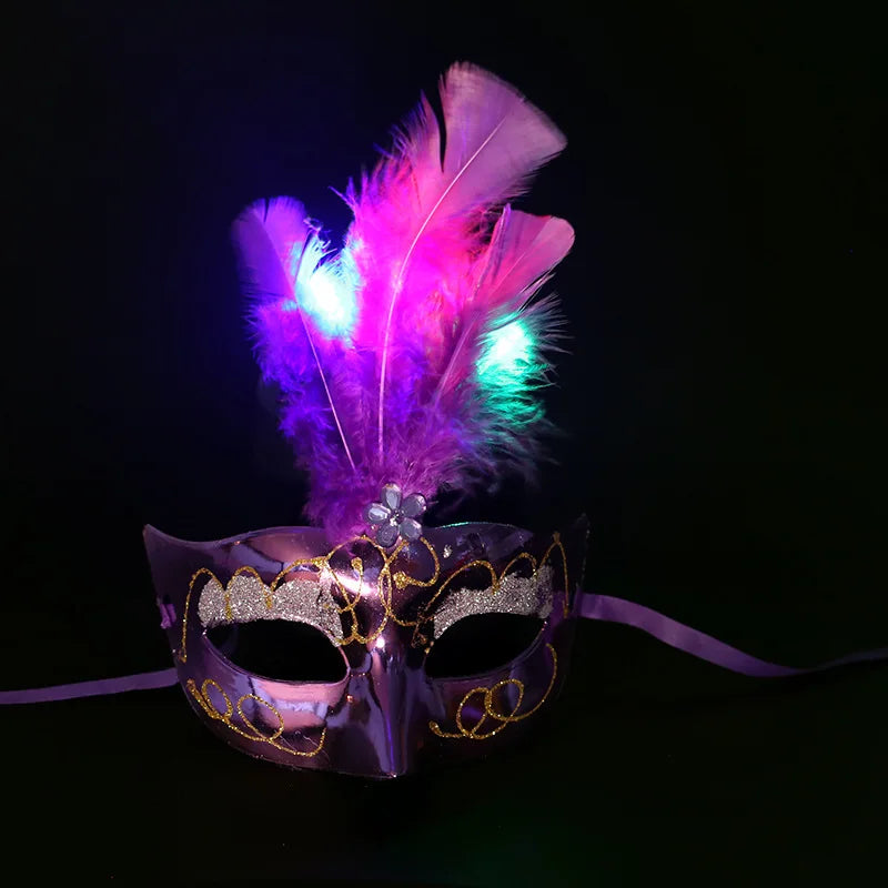 LED Glowing Feather Butterfly Mask Girls Light Blinking Venetian Mard Gras Masquerade Masks Women Party Wedding Festival Costume