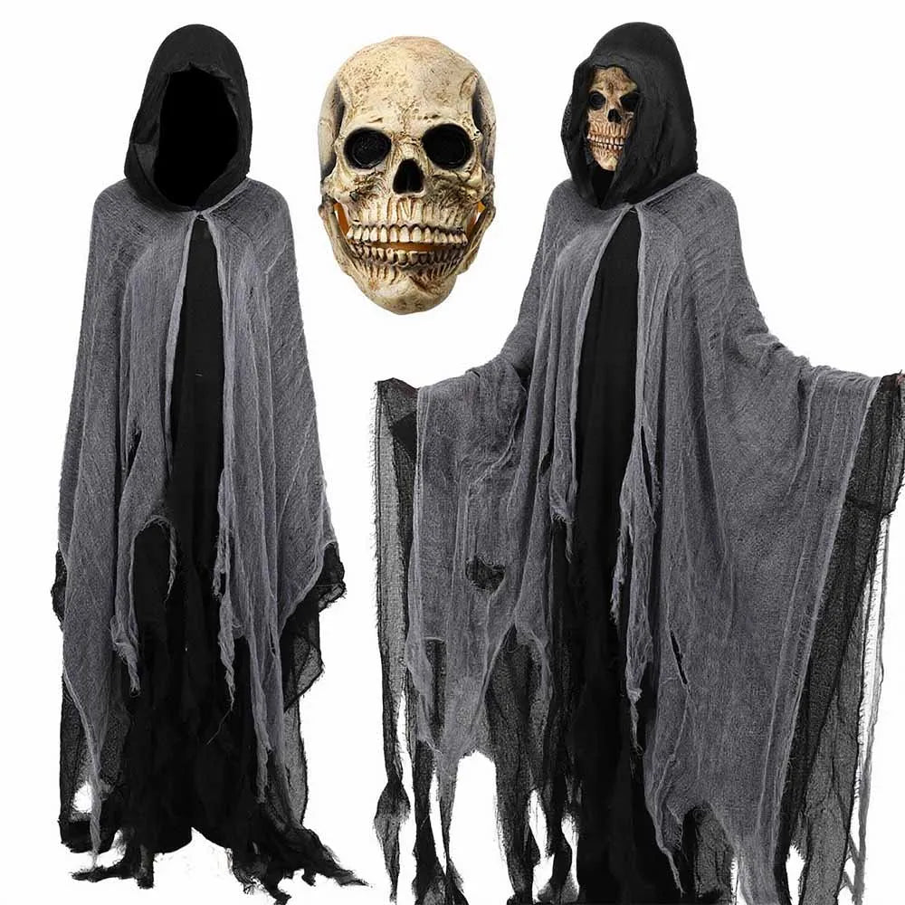Horror Zombie Zerfetzte Kapuzenumhänge Unisex Halloween Geist Dementoren Cosplay Kostüm Tag der Toten Party Requisiten Umhänge