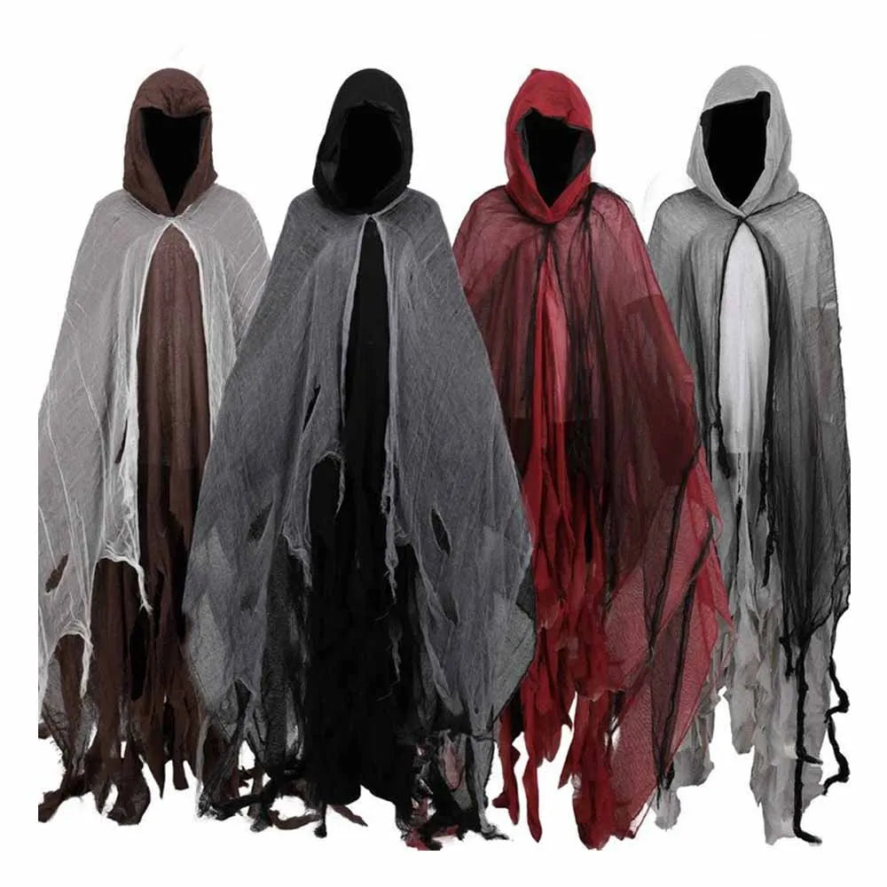 Horror Zombie Zerfetzte Kapuzenumhänge Unisex Halloween Geist Dementoren Cosplay Kostüm Tag der Toten Party Requisiten Umhänge