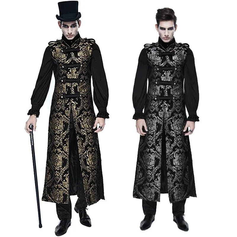 Mittelalterliche Retro -Männer Staubmantel mittelstil Dampf Punk Cosplay Kostüme Palastkleid Jacquard Herren Jacken Halloween Kostüm