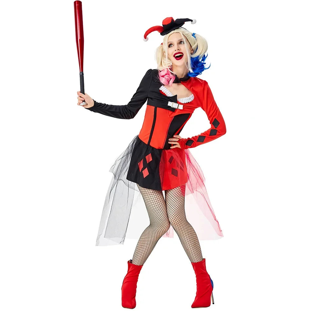 Halloween Purim Horror Devil Mörder Harley Monster Clown Kostüm Karnevalsparty Funy Crazy Naughty Circus Joker Cosplay Kleid