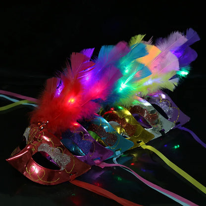 LED Glowing Feather Butterfly Mask Girls Light Blinking Venetian Mard Gras Masquerade Masks Women Party Wedding Festival Costume