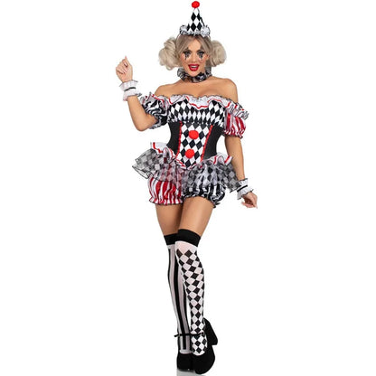 Wome Clown Cosplay Kostüm Circus Performance Outfit Rollenspiel Uniform Halloween Party Car