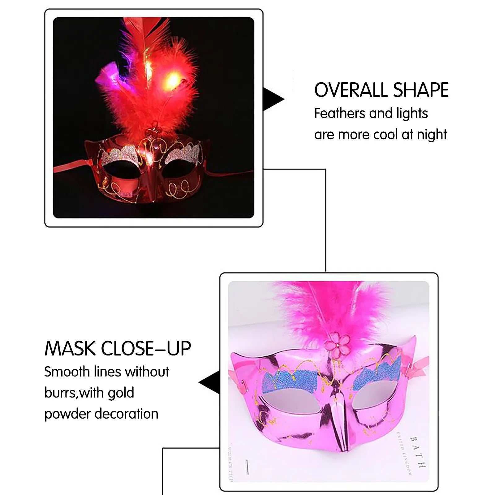 Glowing Feather LED Masks Venice Carnival Halloween Christmas Light Up Masks Masquerade Birthday Wedding Party Cosplay Costume