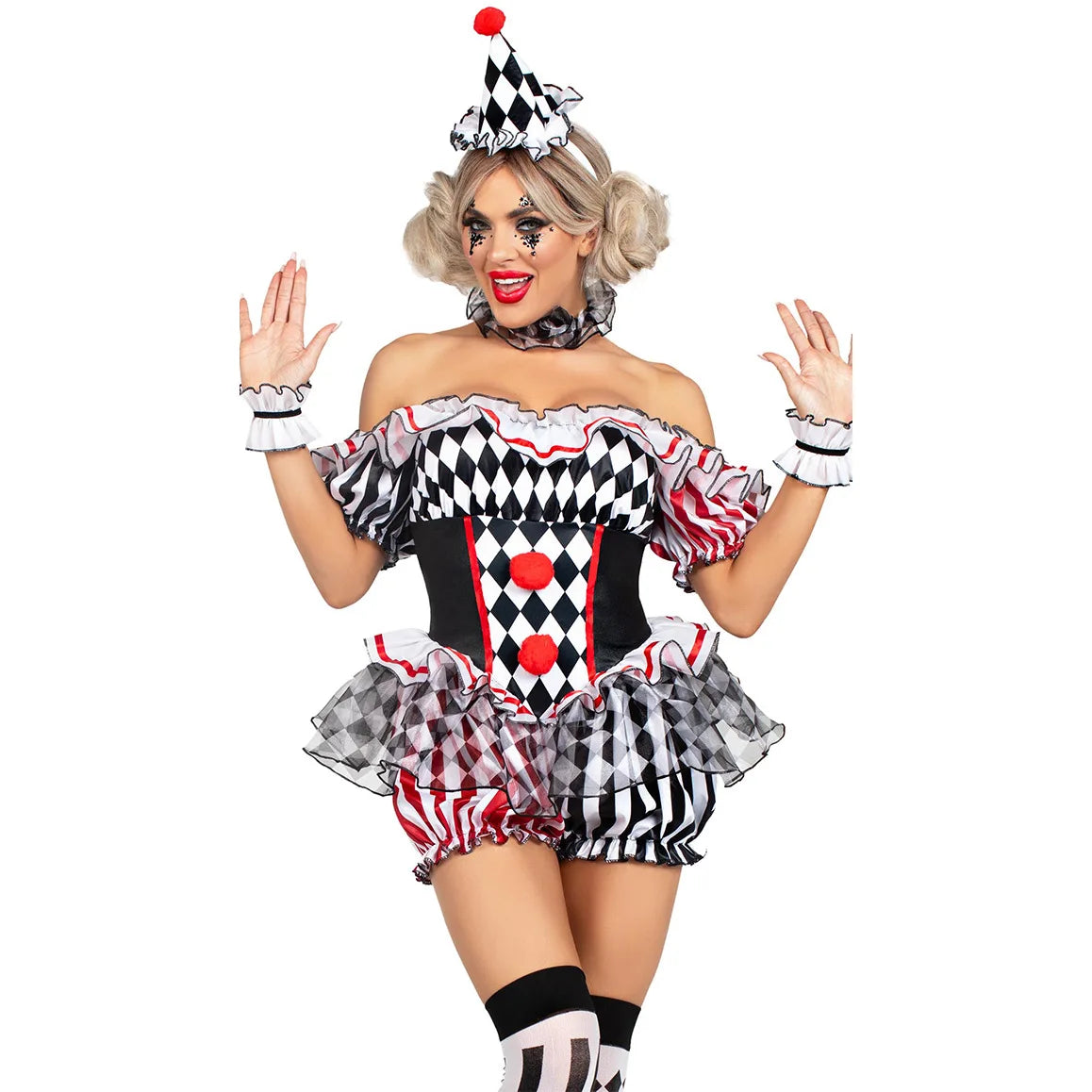 Wome Clown Cosplay Kostüm Circus Performance Outfit Rollenspiel Uniform Halloween Party Car