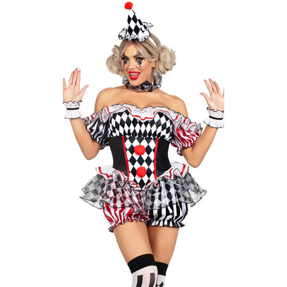 Wome Clown Cosplay Kostüm Circus Performance Outfit Rollenspiel Uniform Halloween Party Car