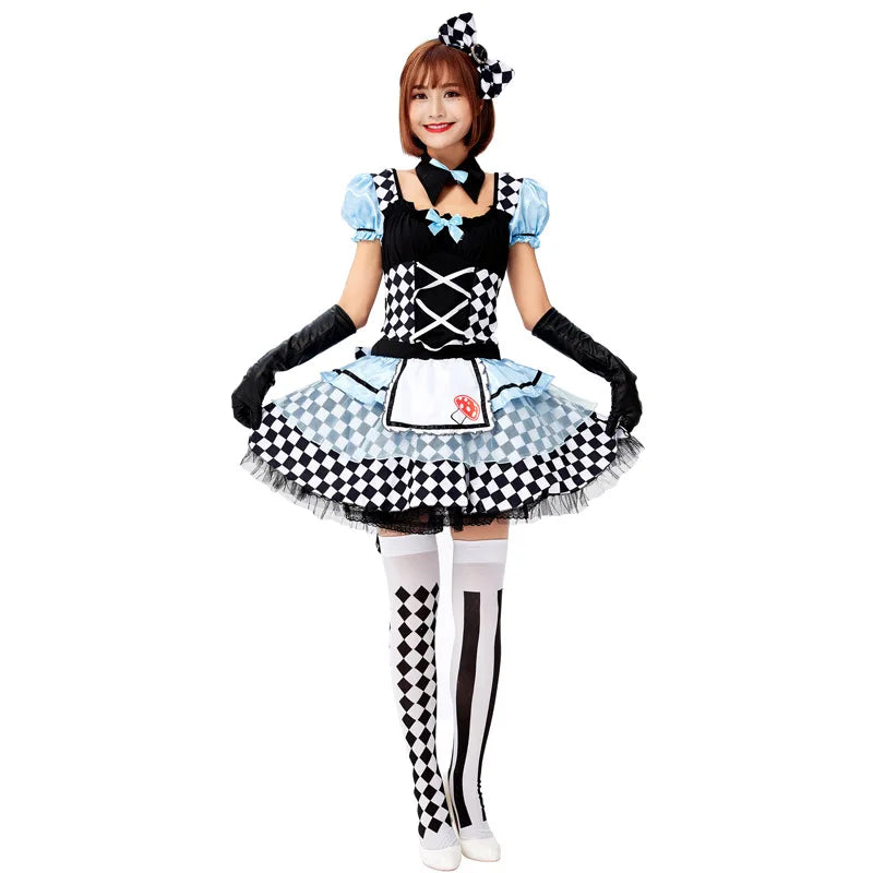 Sexy erwachsene Alice im Wunderland Mad Hatter Lolita Maid Kleid Halloween Karneval Party Magier Clown Cosplay Kostüm