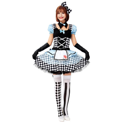 Sexy erwachsene Alice im Wunderland Mad Hatter Lolita Maid Kleid Halloween Karneval Party Magier Clown Cosplay Kostüm