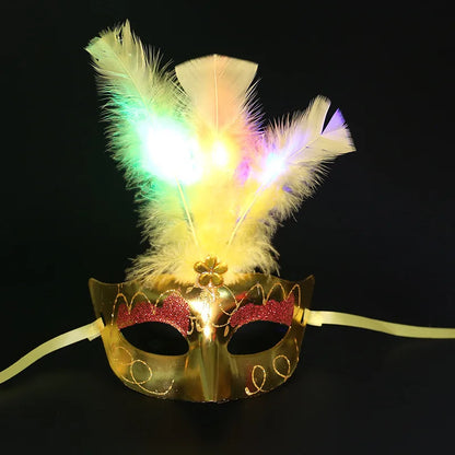 LED Glowing Feather Butterfly Mask Girls Light Blinking Venetian Mard Gras Masquerade Masks Women Party Wedding Festival Costume