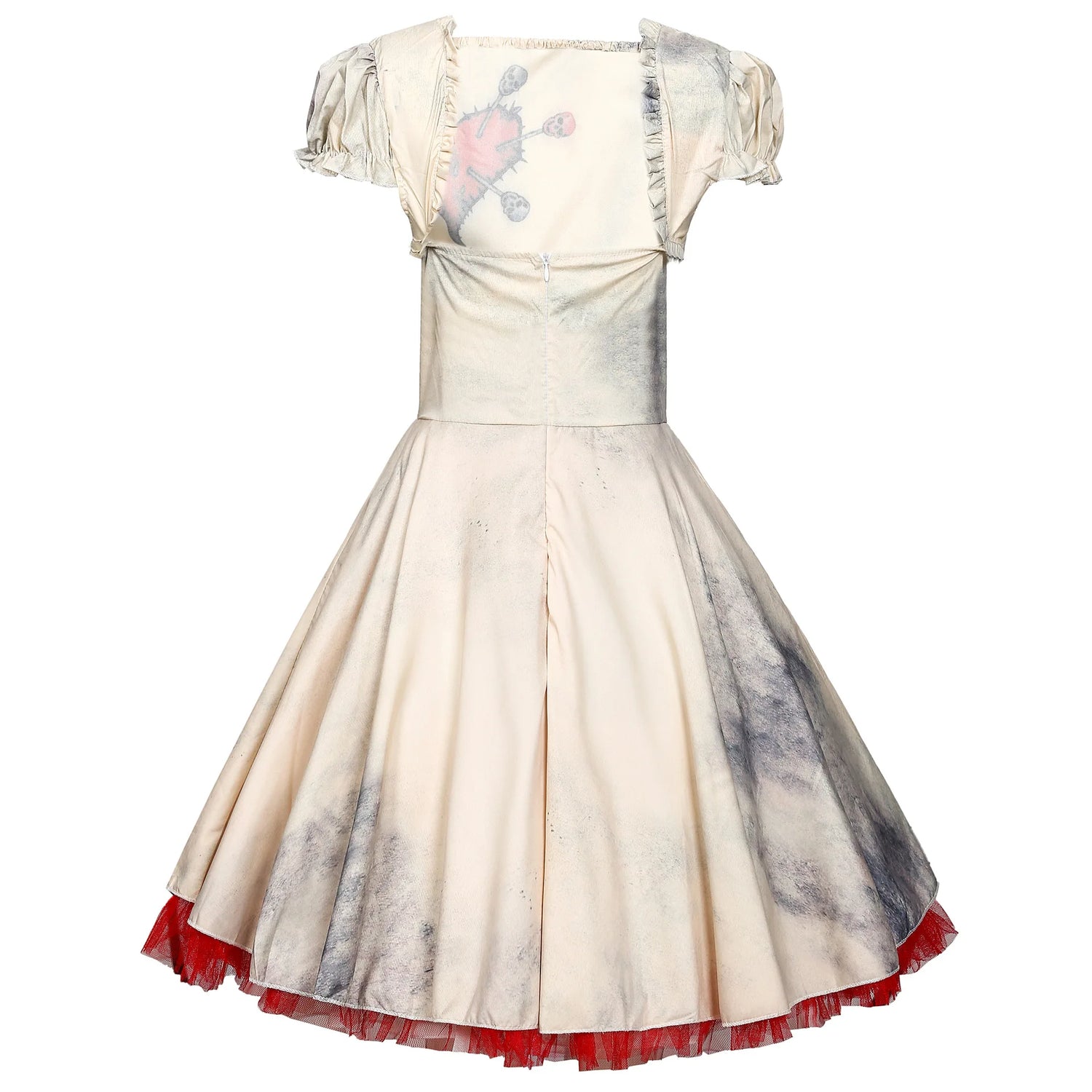 Halloween-Karnevalsparty, gruseliger böser Zirkusclown, Cosplay-Kostüm, Tag der Toten, gebrochene Voodoo-Puppe, Geisterbraut, Kostüm