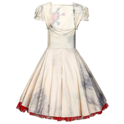 Halloween-Karnevalsparty, gruseliger böser Zirkusclown, Cosplay-Kostüm, Tag der Toten, gebrochene Voodoo-Puppe, Geisterbraut, Kostüm