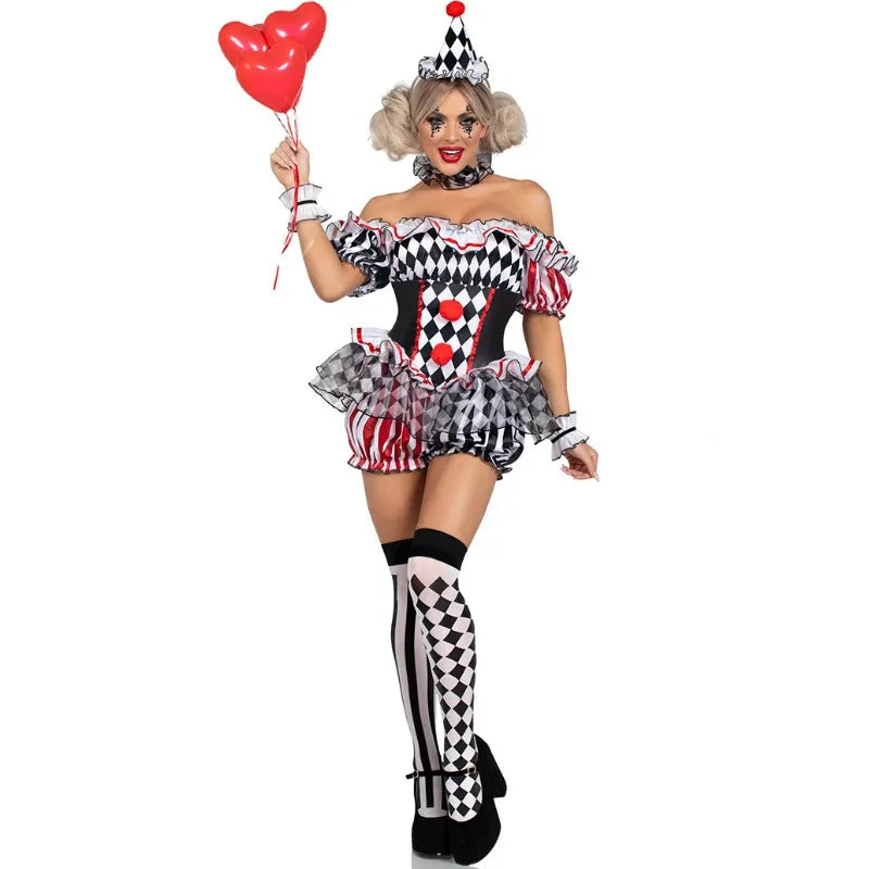 Wome Clown Cosplay Kostüm Circus Performance Outfit Rollenspiel Uniform Halloween Party Car