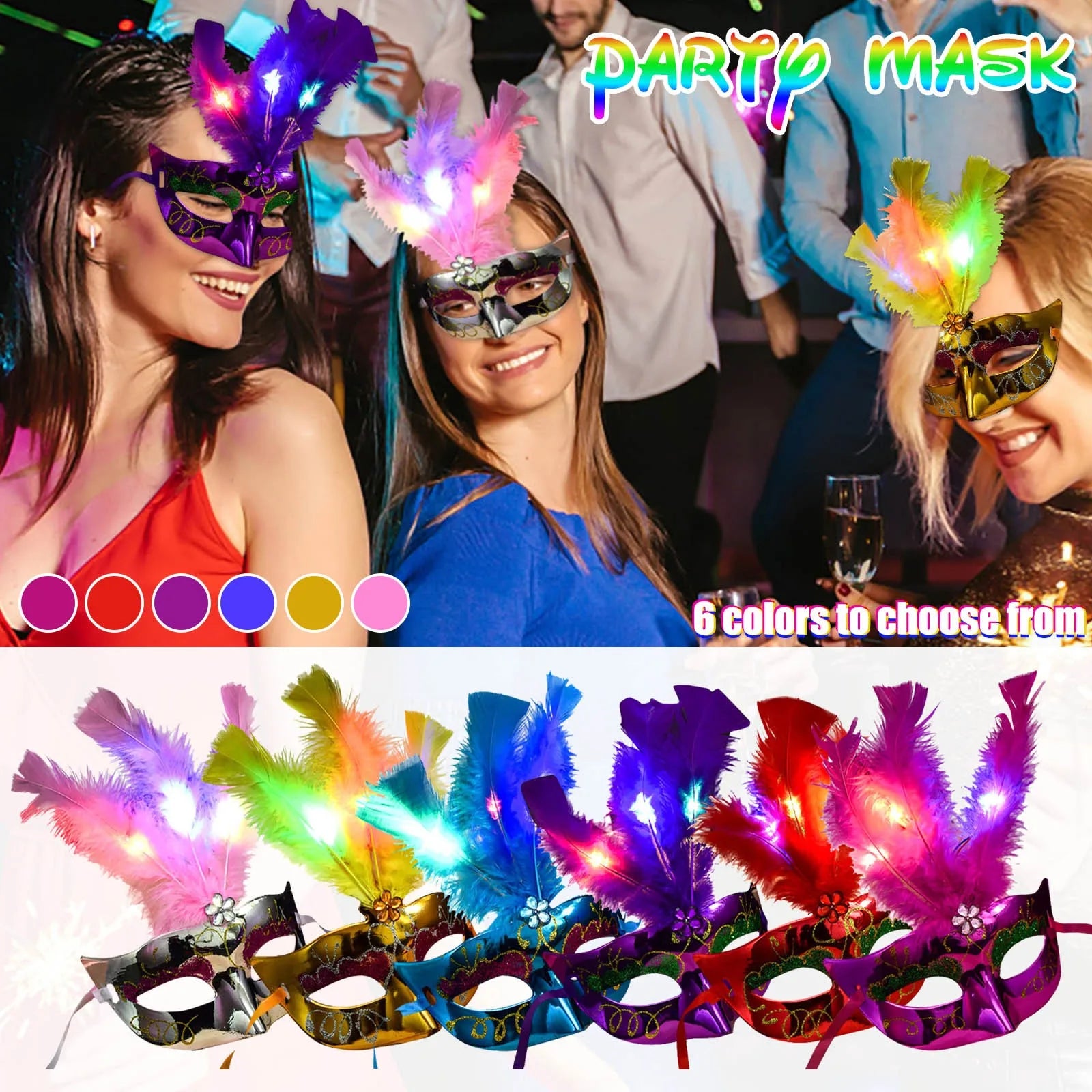 Glowing Feather LED Masks Venice Carnival Halloween Christmas Light Up Masks Masquerade Birthday Wedding Party Cosplay Costume