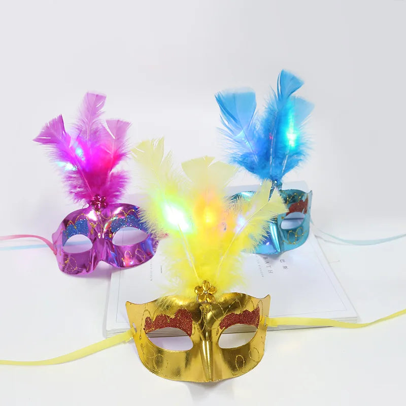 LED Glowing Feather Butterfly Mask Girls Light Blinking Venetian Mard Gras Masquerade Masks Women Party Wedding Festival Costume