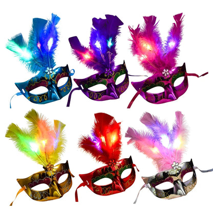 Glowing Feather LED Masks Venice Carnival Halloween Christmas Light Up Masks Masquerade Birthday Wedding Party Cosplay Costume