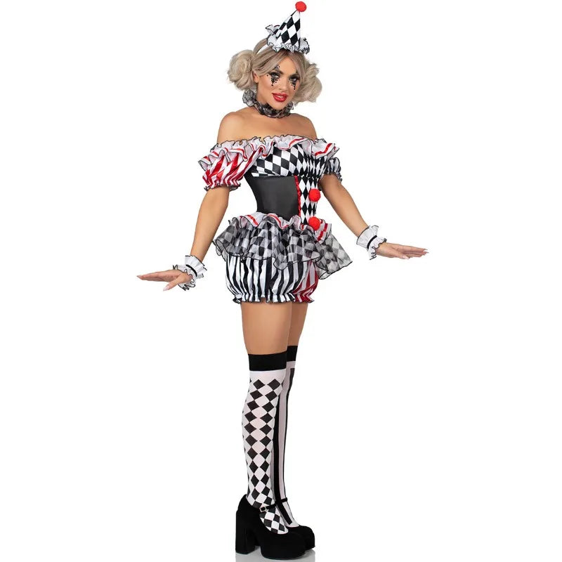 Wome Clown Cosplay Kostüm Circus Performance Outfit Rollenspiel Uniform Halloween Party Car