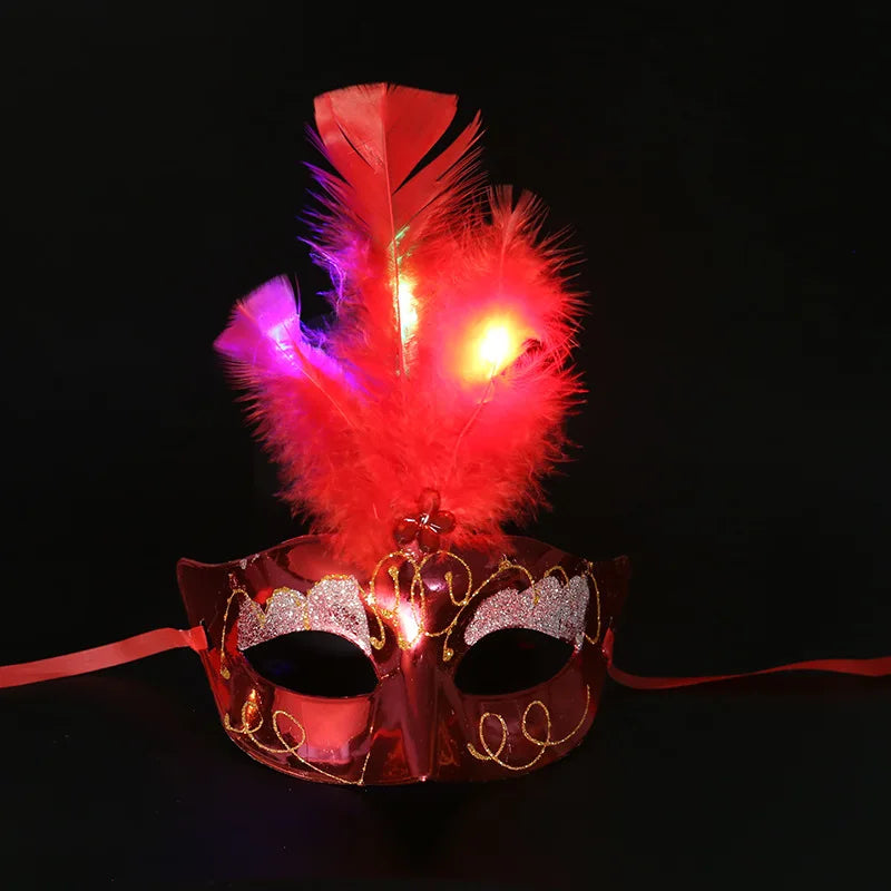 LED Glowing Feather Butterfly Mask Girls Light Blinking Venetian Mard Gras Masquerade Masks Women Party Wedding Festival Costume