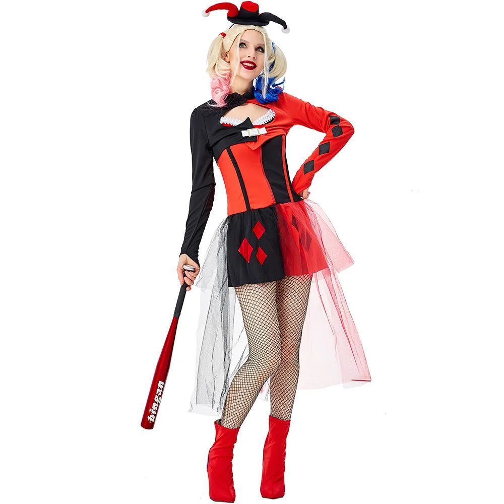 Halloween Purim Horror Devil Mörder Harley Monster Clown Kostüm Karnevalsparty Funy Crazy Naughty Circus Joker Cosplay Kleid