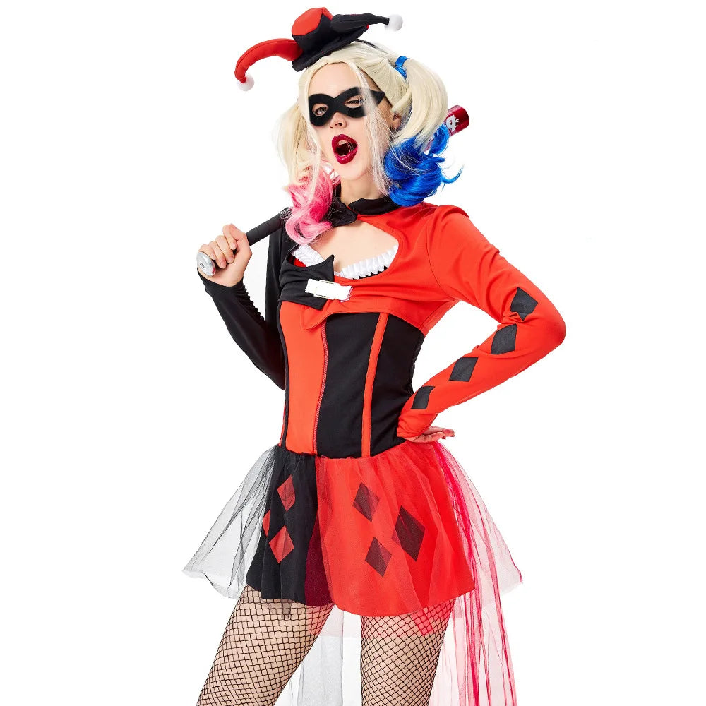 Halloween Purim Horror Devil Mörder Harley Monster Clown Kostüm Karnevalsparty Funy Crazy Naughty Circus Joker Cosplay Kleid