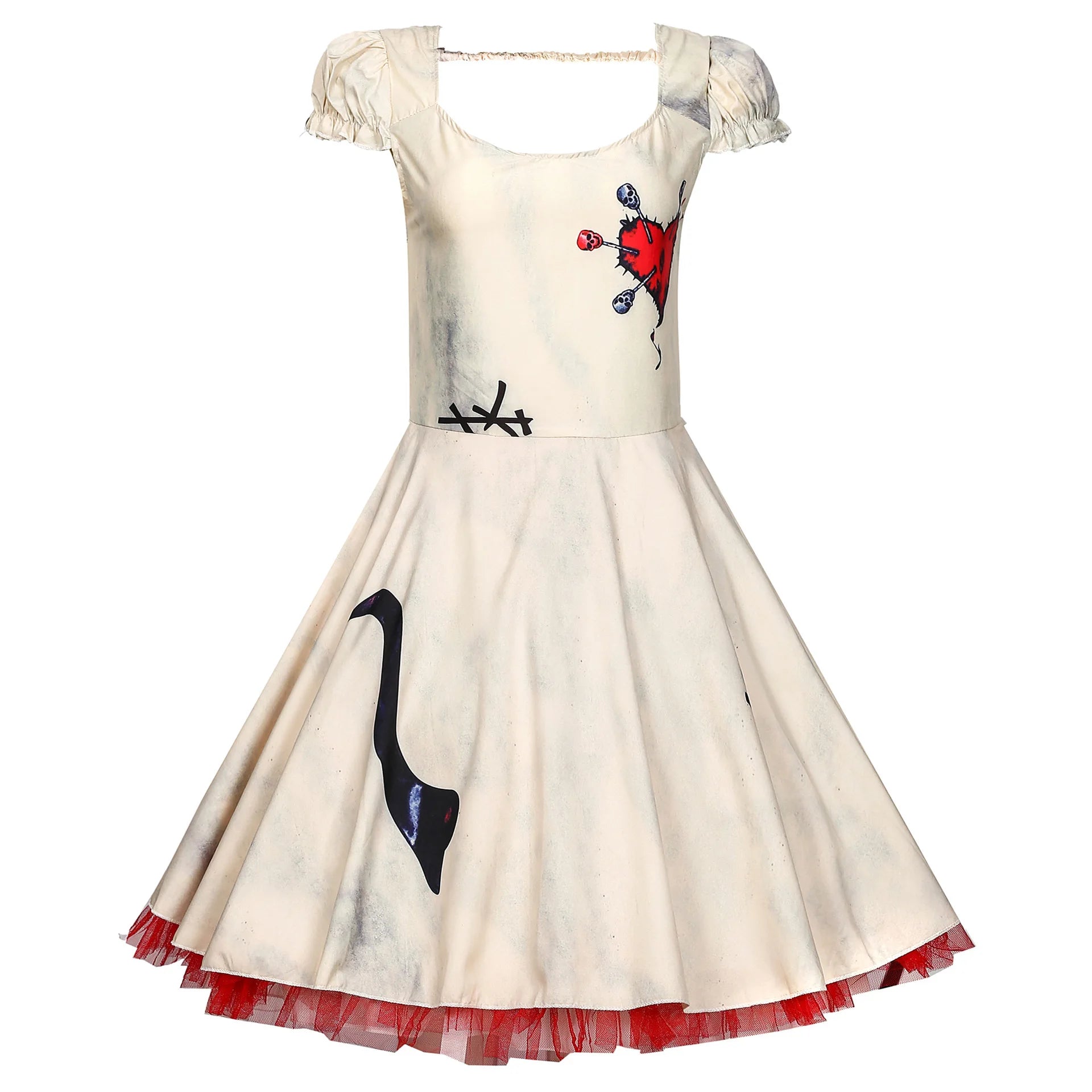 Halloween-Karnevalsparty, gruseliger böser Zirkusclown, Cosplay-Kostüm, Tag der Toten, gebrochene Voodoo-Puppe, Geisterbraut, Kostüm