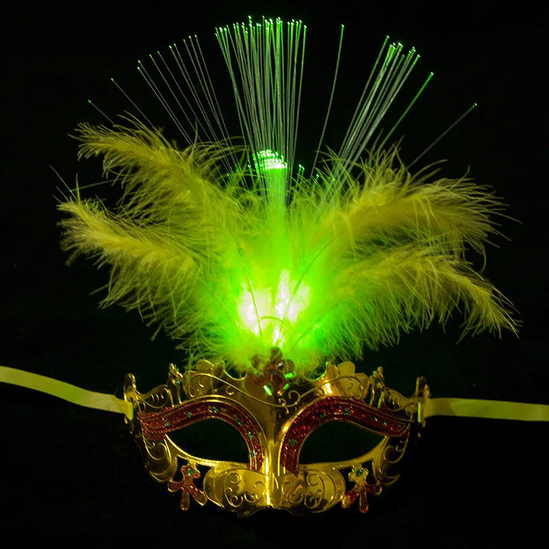 Prom Party Colorful Lights Mask Feather Half Mask Masquerade Costume Carnival Cosplay Venice LED Masks Venetian Mask Lace