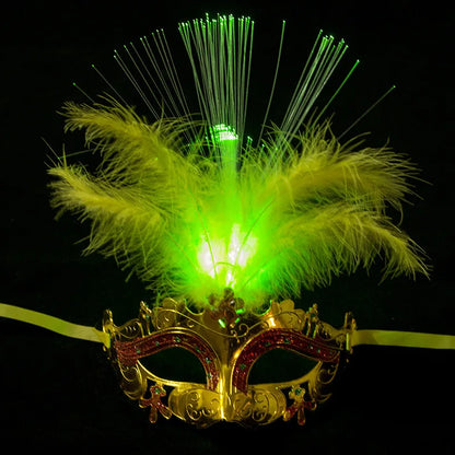 Prom Party Colorful Lights Mask Feather Half Mask Masquerade Costume Carnival Cosplay Venice LED Masks Venetian Mask Lace