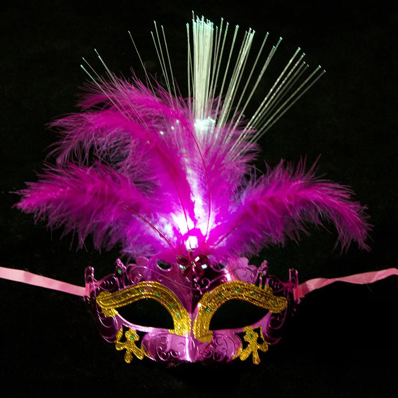 Prom Party Colorful Lights Mask Feather Half Mask Masquerade Costume Carnival Cosplay Venice LED Masks Venetian Mask Lace